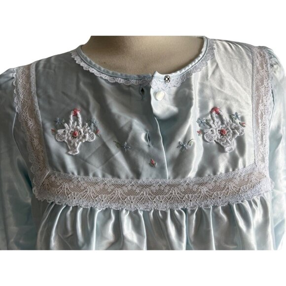 Vintage Silky Nightgown by Barbizon Sz Small Womens Baby Blue Floral Lace - Picture 4 of 16